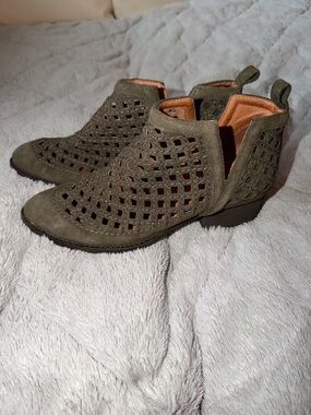 Jeffrey Campbell Olive Green Perforated Suede Ankle Booties